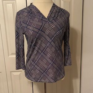 Jaclyn Smith Navy and White Checkered Blouse